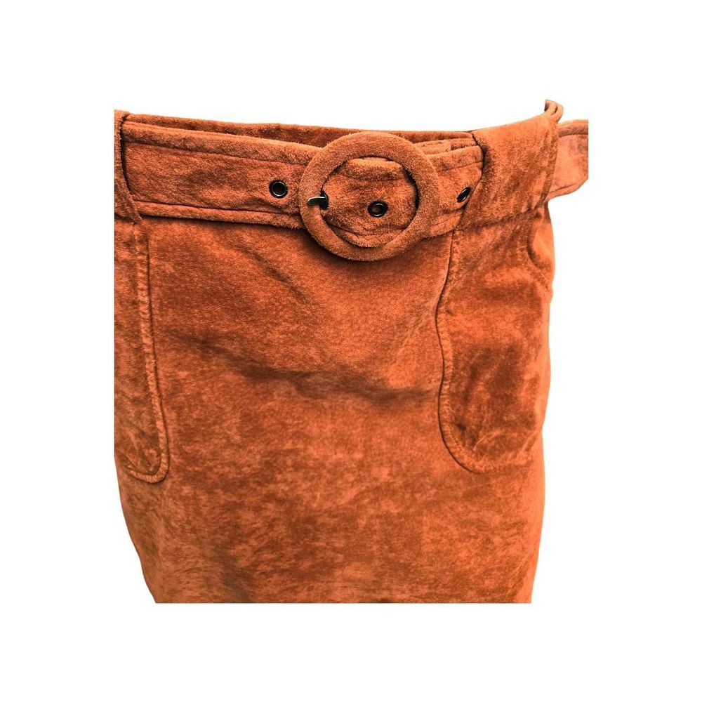 Context Orange Leather Suede Belted Skirt Size 10 - Picture 2 of 8